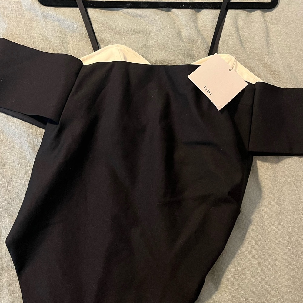 Tibi Black and White Off-Shoulder Blouse
